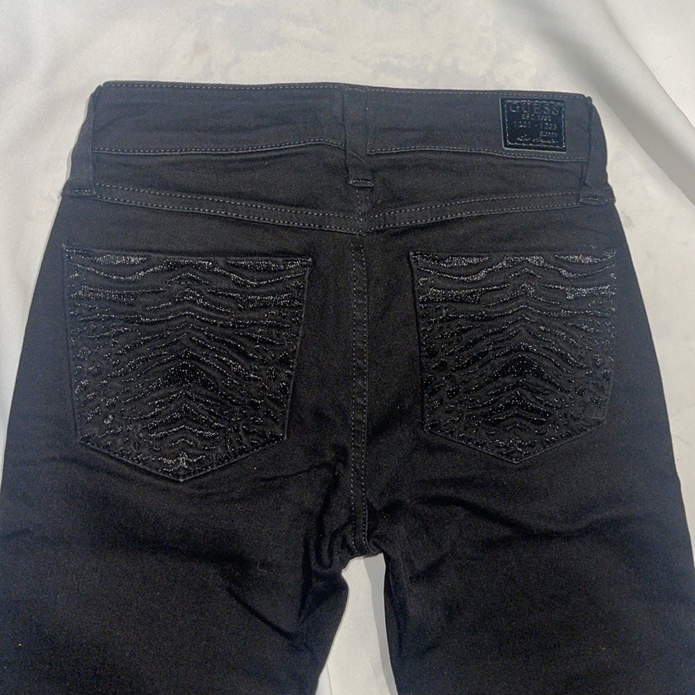 New Guess Brittney Skinny Jeans Zebra Pocket Print Solid Black 0 24